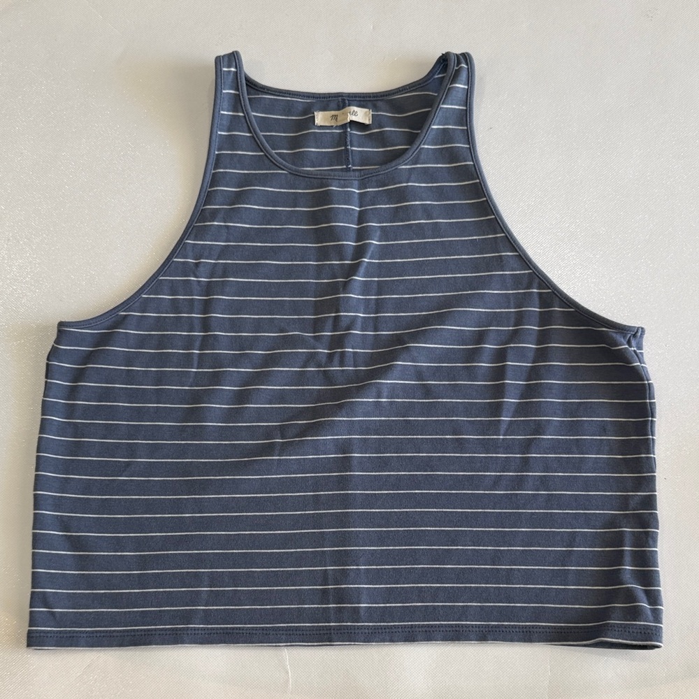 Madewell Blue & White Striped Crop Tank Top | Sleeveless Casual Summer XL